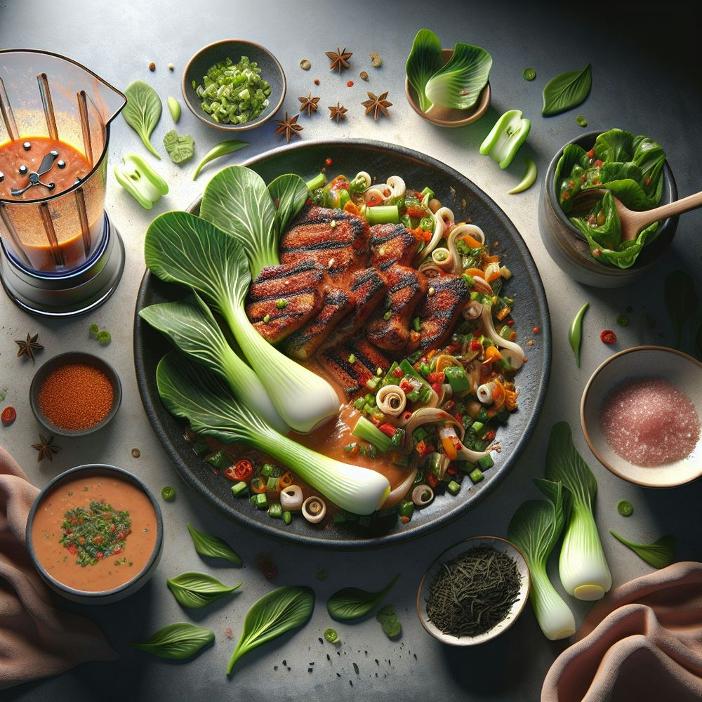 Fiesta on a Plate: Spicy Pork Chops with Bok Choy and Tea-Infused Salsa