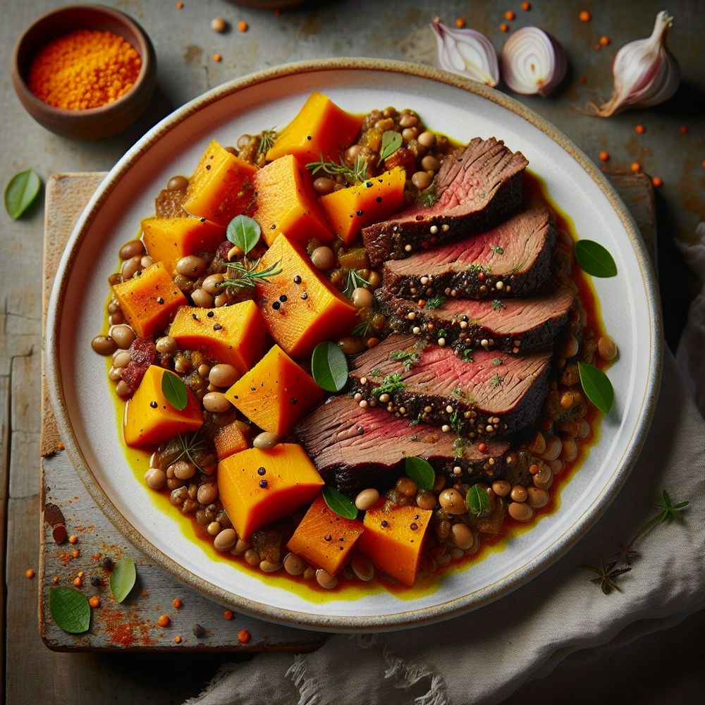 Greek-Style Brisket with Pumpkin and Lentils
