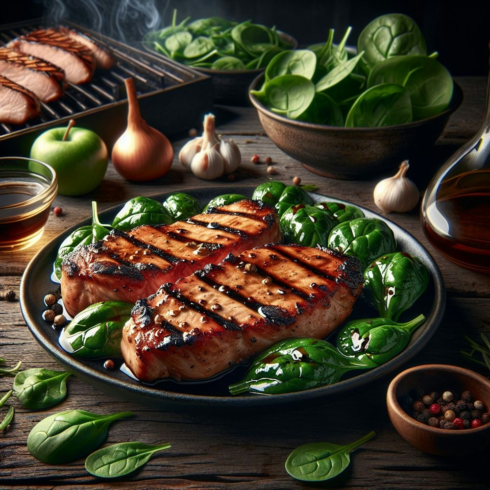 Grilled Pork Loins with Spinach and Balsamic Vinegar