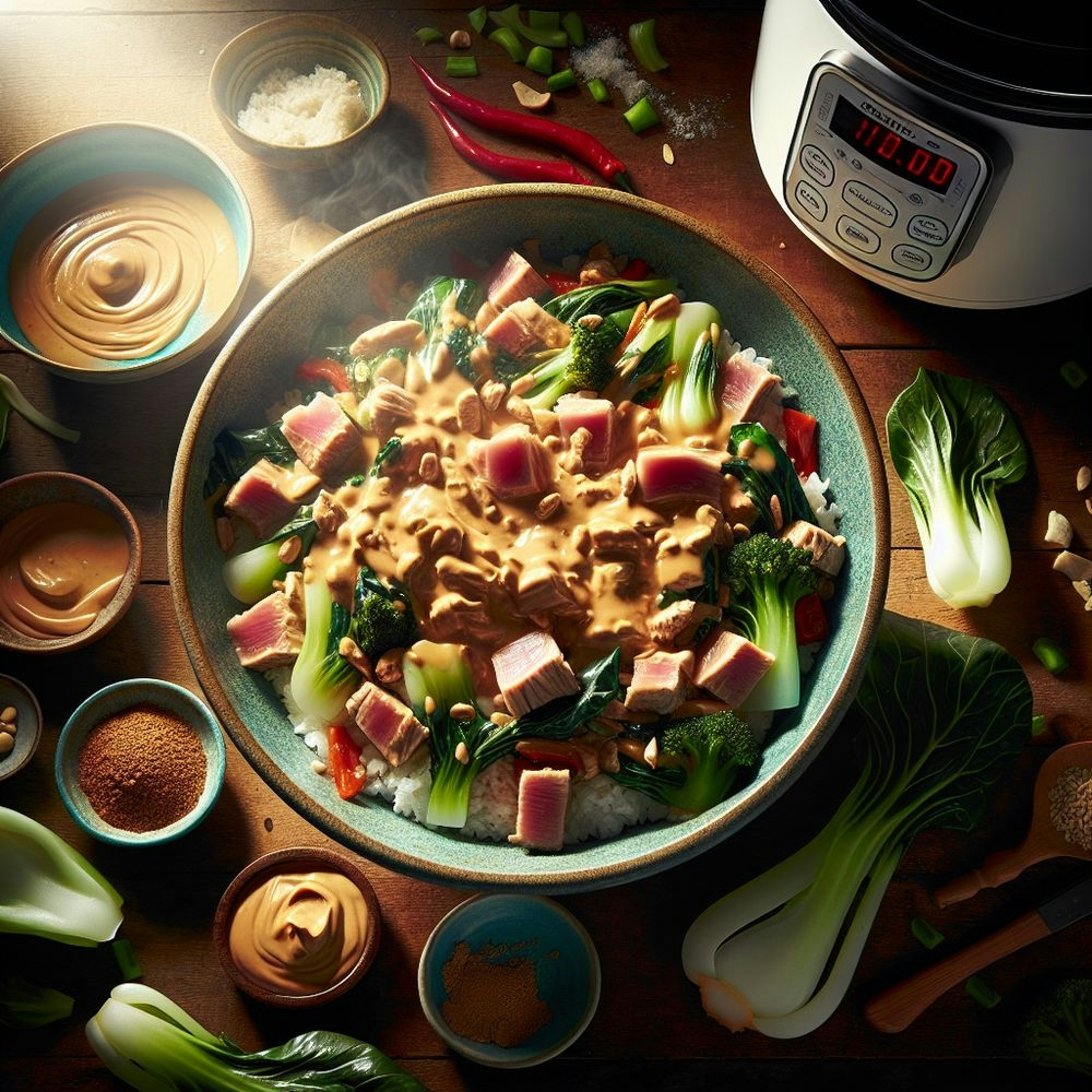 Tuna and Bok Choy Stir-Fry with Peanut Butter Sauce