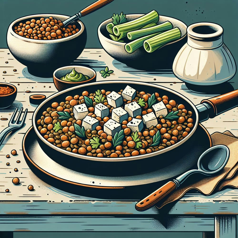 Comfort Lentil Skillet with Cottage Cheese and Celery