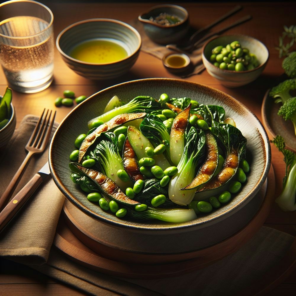 Air-Fried Edamame and Bok Choy Delight
