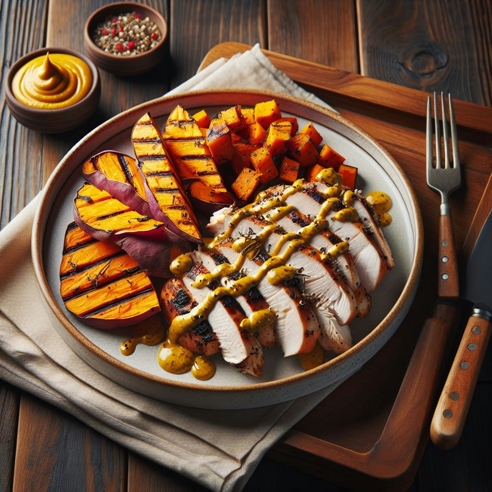 Grilled Turkey with Sweet Potato and Mustard