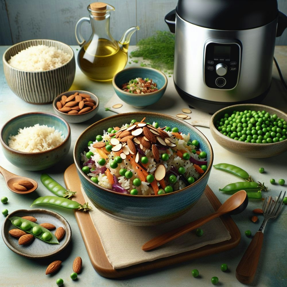 Korean-Style Rice Bowl with Crispy Peas and Toasted Almonds
