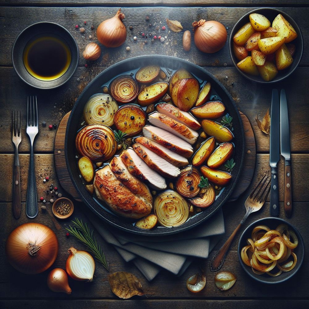 Pan-Seared Turkey Breast with Crispy Potatoes and Caramelized Onions