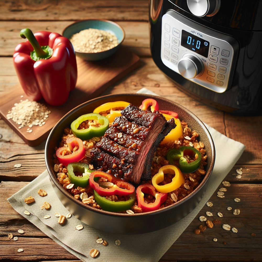 Air Fryer Short Ribs with Bell Pepper and Oat Crust