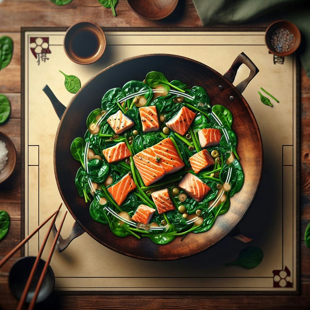 Japanese-Style Salmon and Spinach Stir-Fry