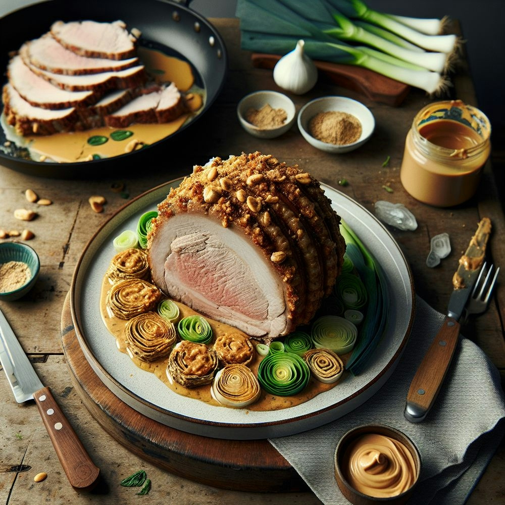 A Sumptuous Pork Roast with Leek and Peanut Butter Crust