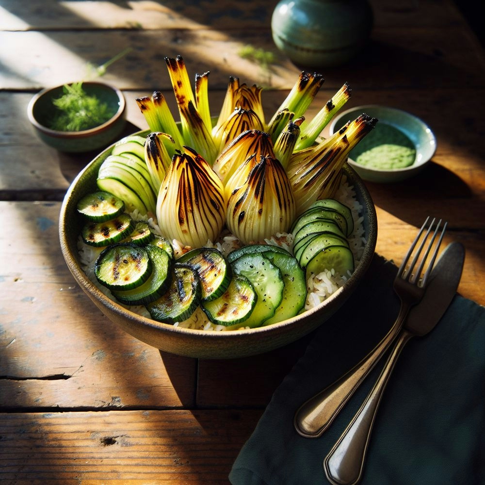Grilled Fennel and Cucumber Rice Bowl