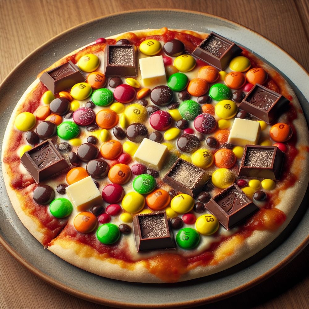 Sweet and Savory Chocolate Skittle Pizza