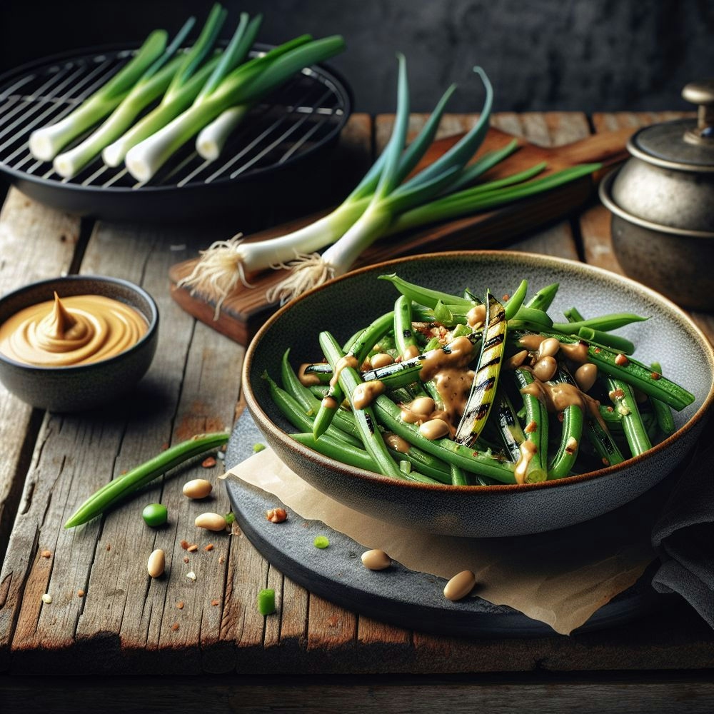 Grilled Green Bean and Leek Salad with Peanut Butter Dressing