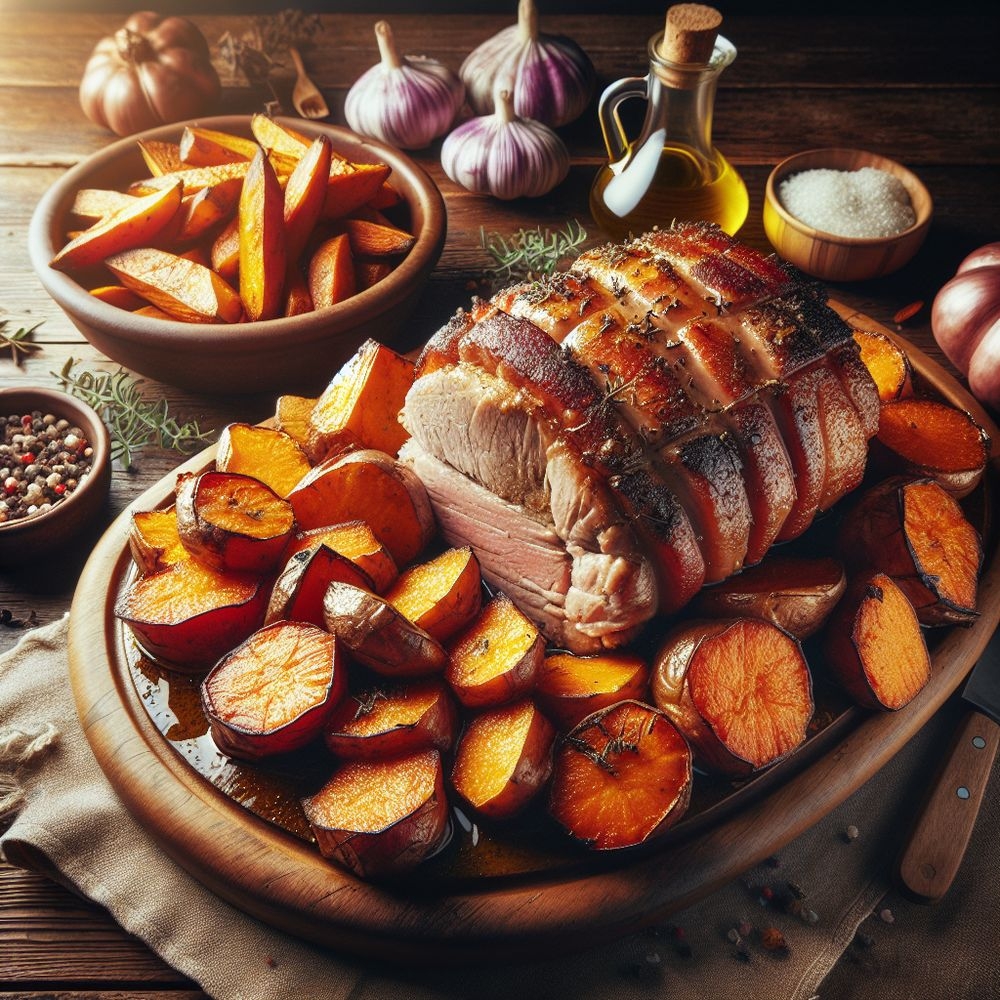 Mediterranean Pork Roast with Sweet Potatoes