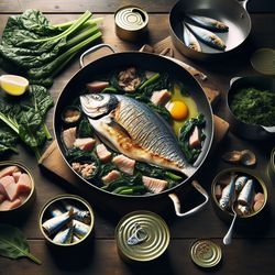 Pan-Seared White Fish with Chard and Canned Fish Medley