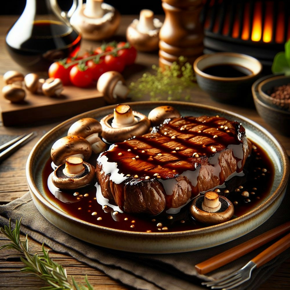 Grilled Steak with Soy Mushroom Sauce