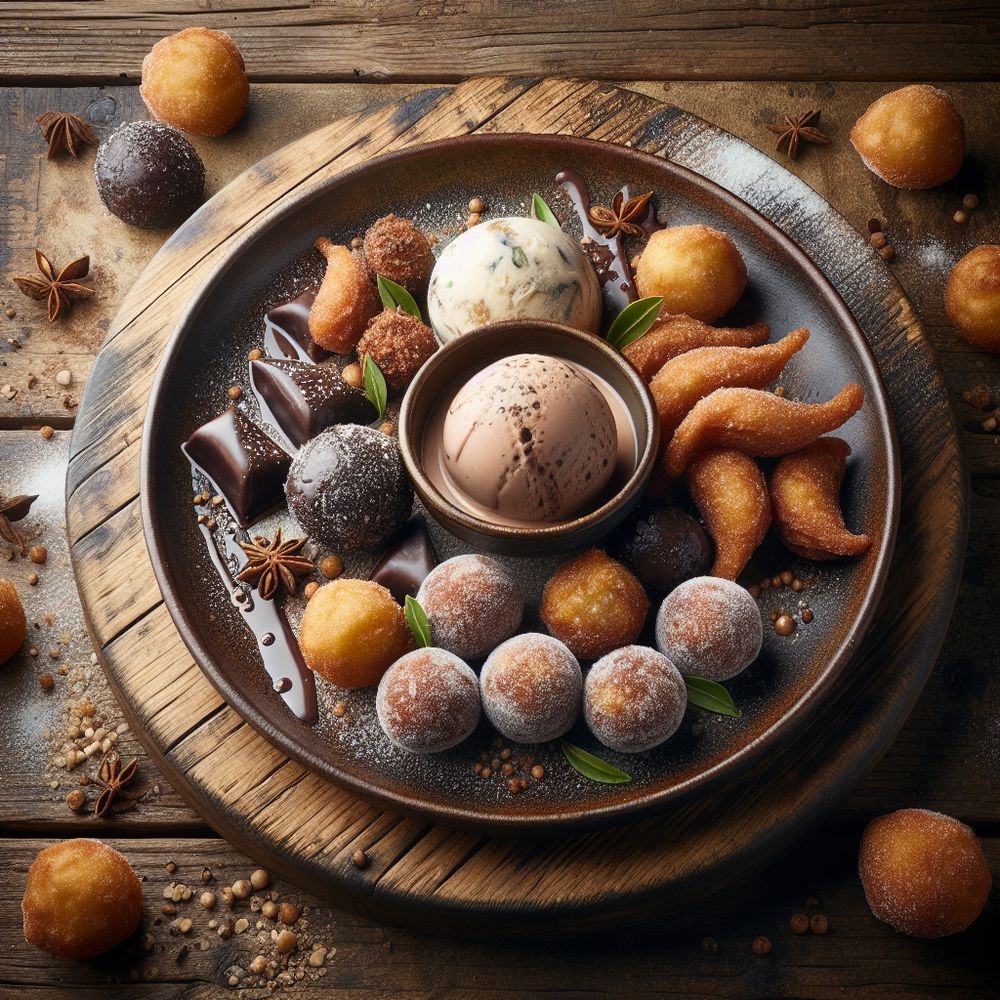 Savory Ice Cream and Chocolate Dumplings with Deep-Fried Donut Bites