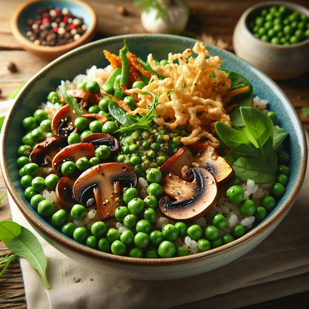 Bold and Flavorful Pea and Mushroom Rice Bowl