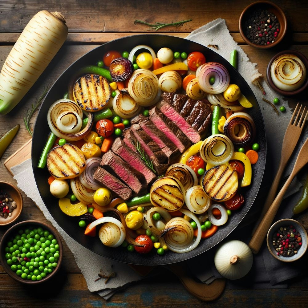 Greek-Inspired Steak with Turnip and Canned Vegetables