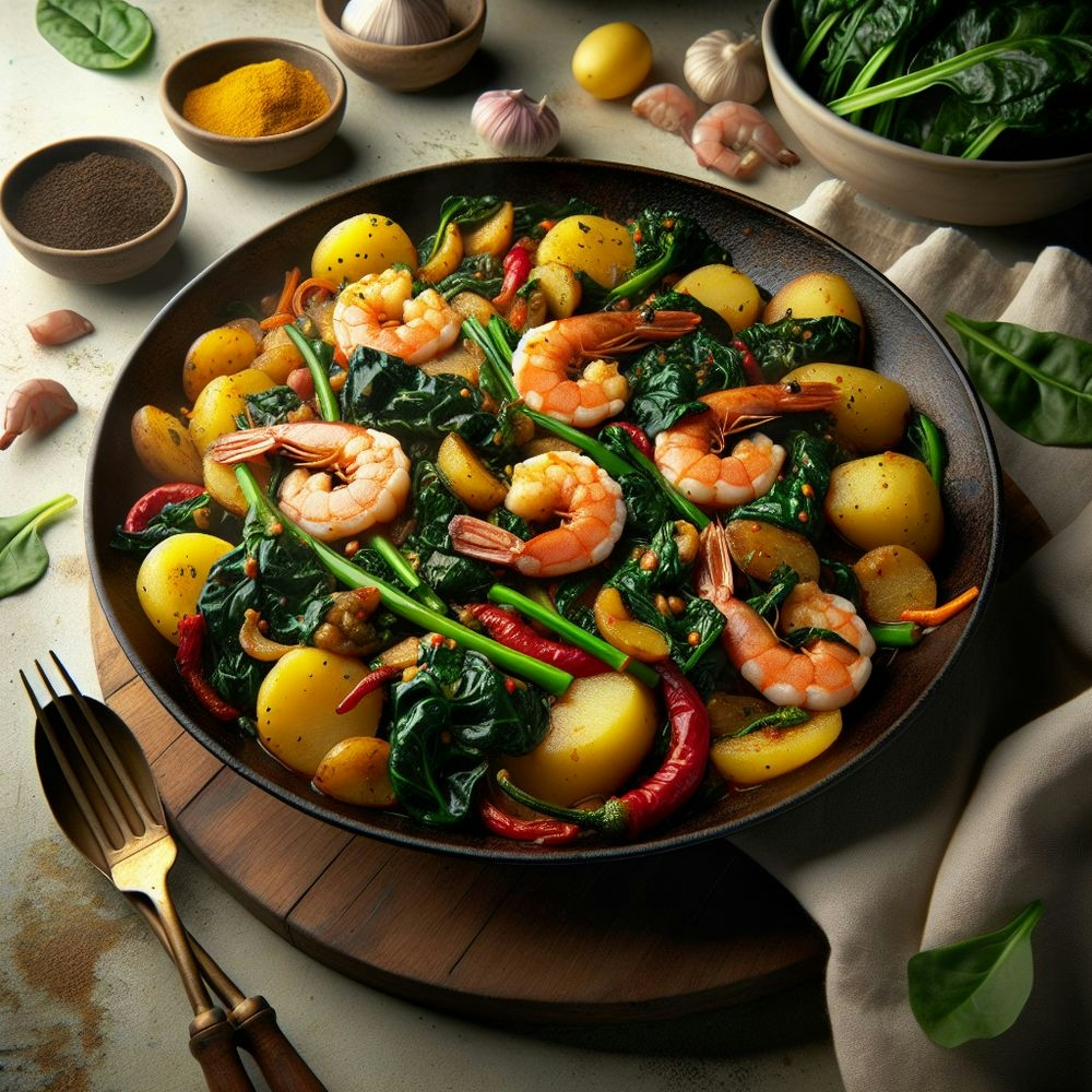 Spicy Shrimp Stir-Fry with Chard and Potatoes