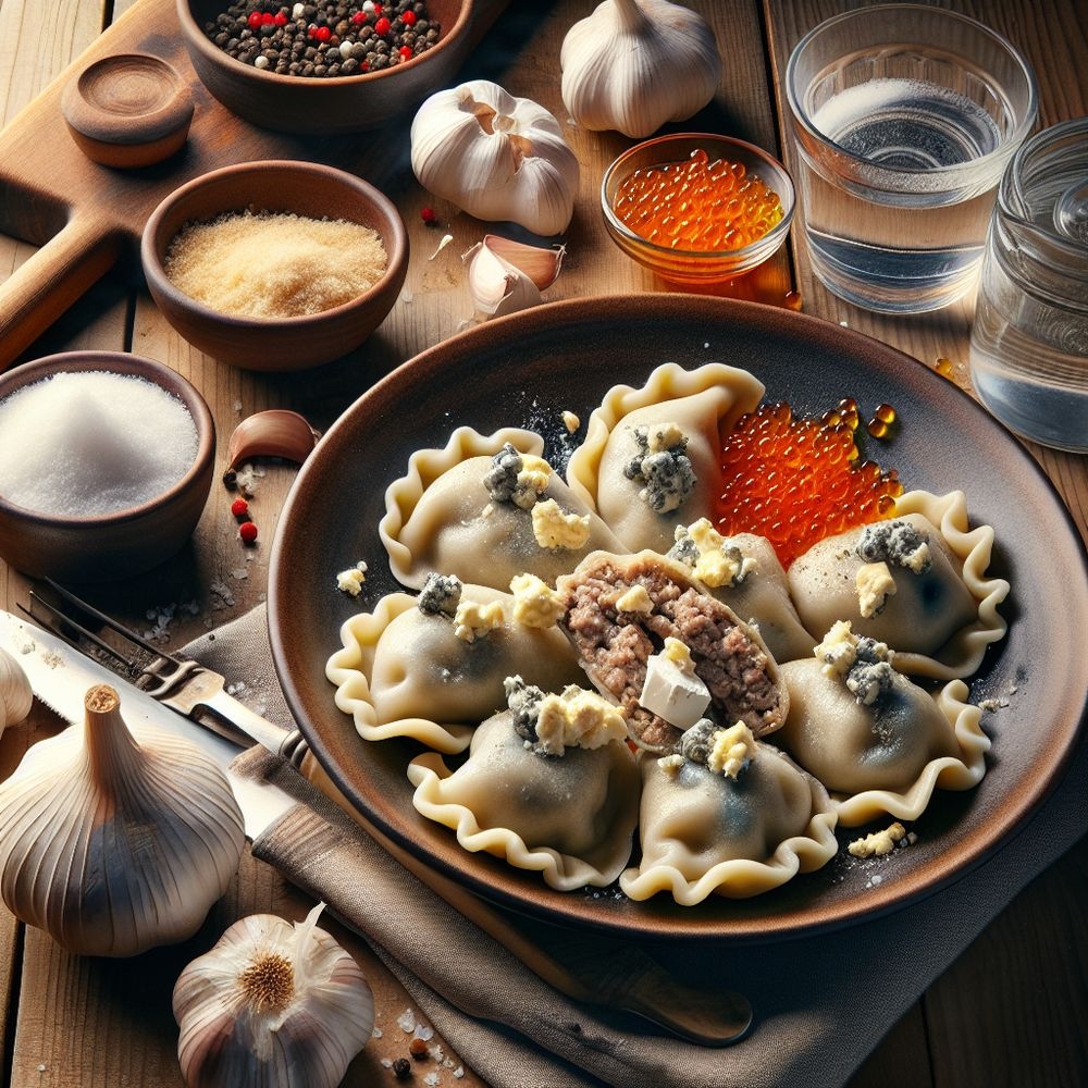 Savory Lamb and Blue Cheese Dumplings with Herring Roe