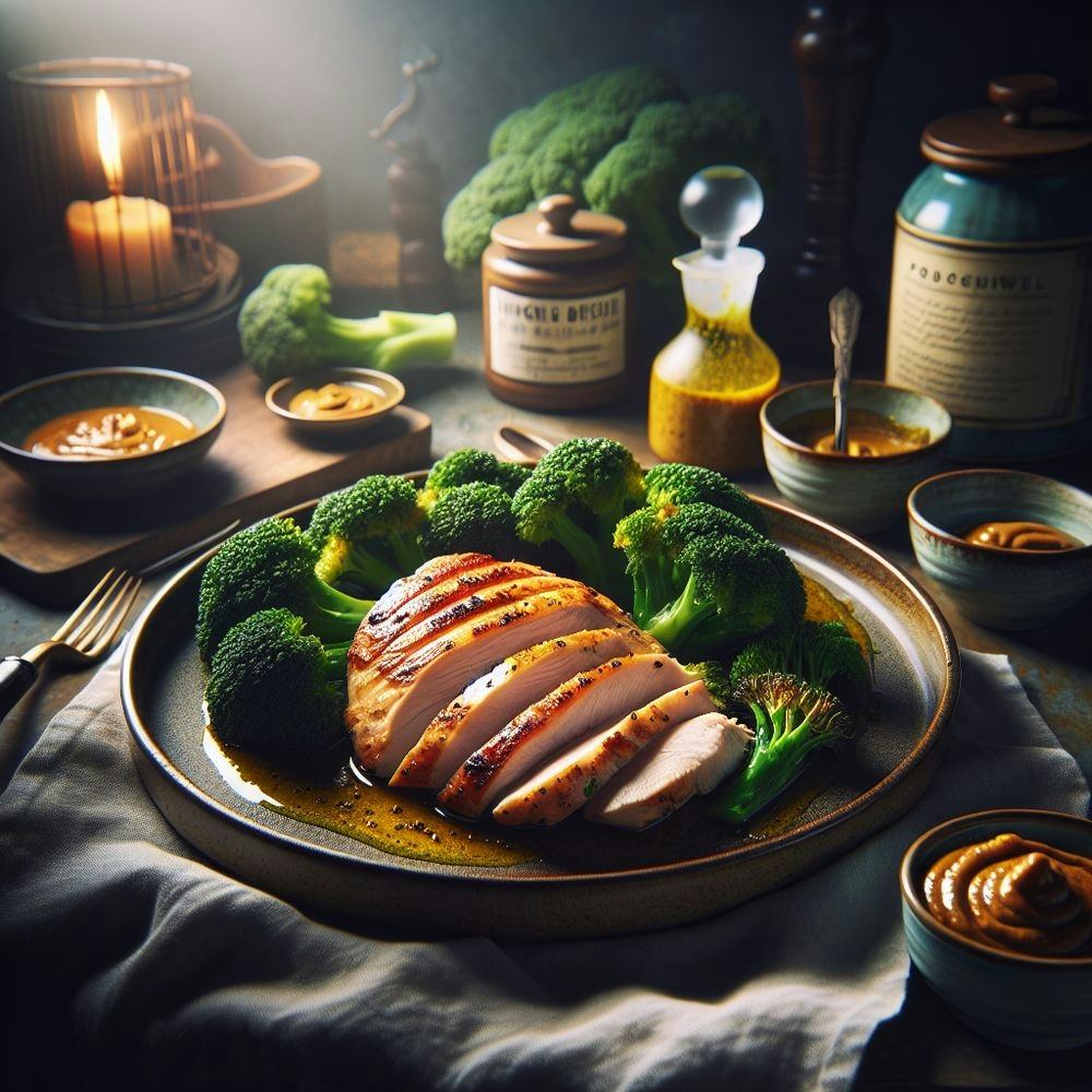 Pan-Seared Turkey Breast with Broccoli and Mustard Glaze