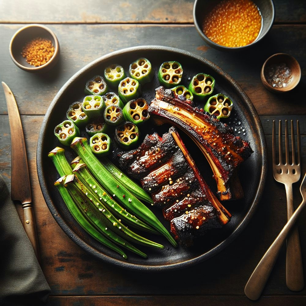 Grilled Short Ribs with Okra and Mustard Marinade