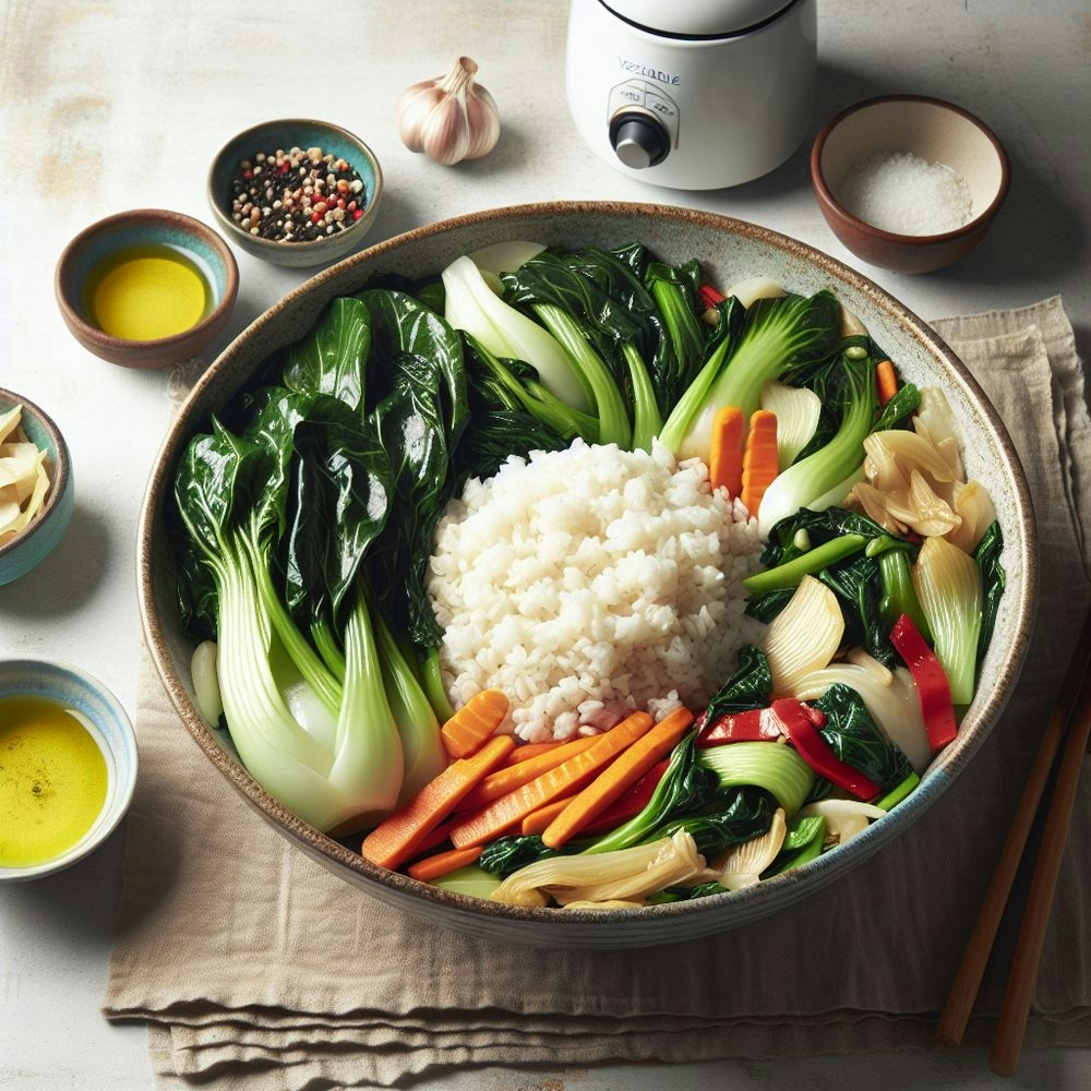 Bok Choy and Chard Stir-Fry with Rice