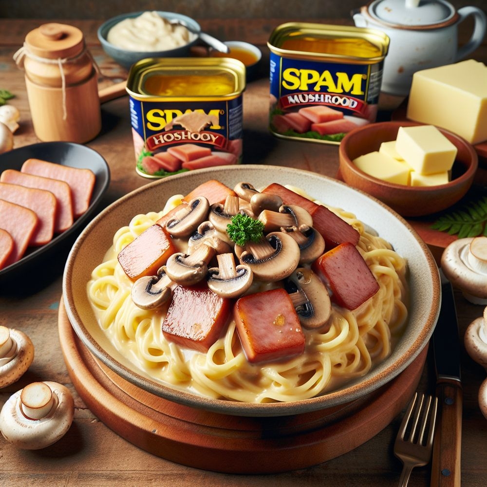 Creamy SPAM and Mushroom Alfredo