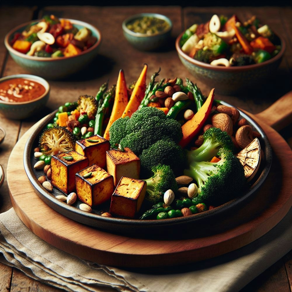 Grilled Tofu and Broccoli with Indian Spiced Vegetables