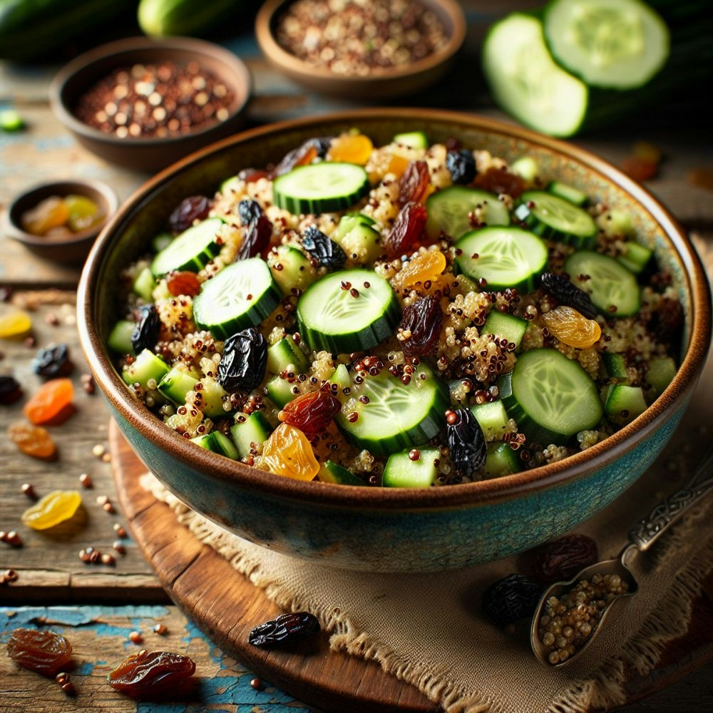 Keto Quinoa Salad with Cucumber and Dried Fruits
