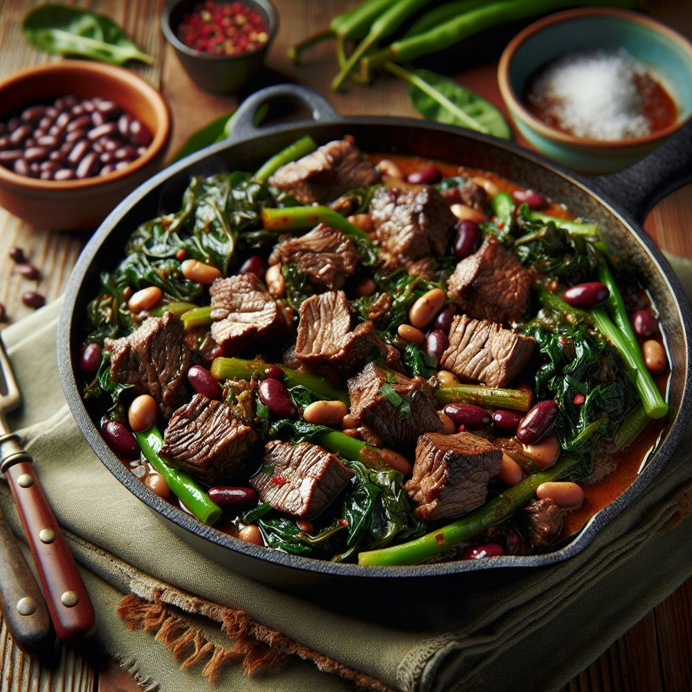 Bison Stir-Fry with Collard Greens and Beans