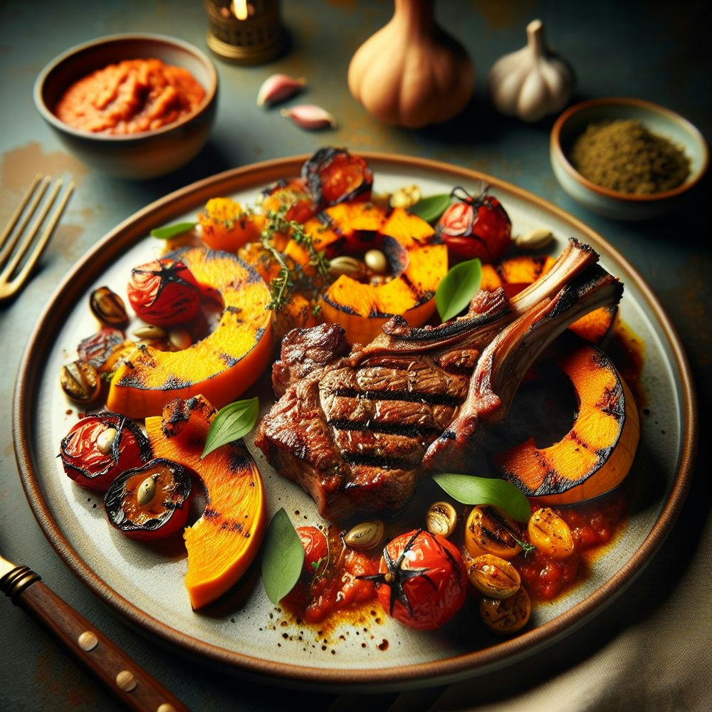 Grilled Lamb with Pumpkin and Tomato Paste