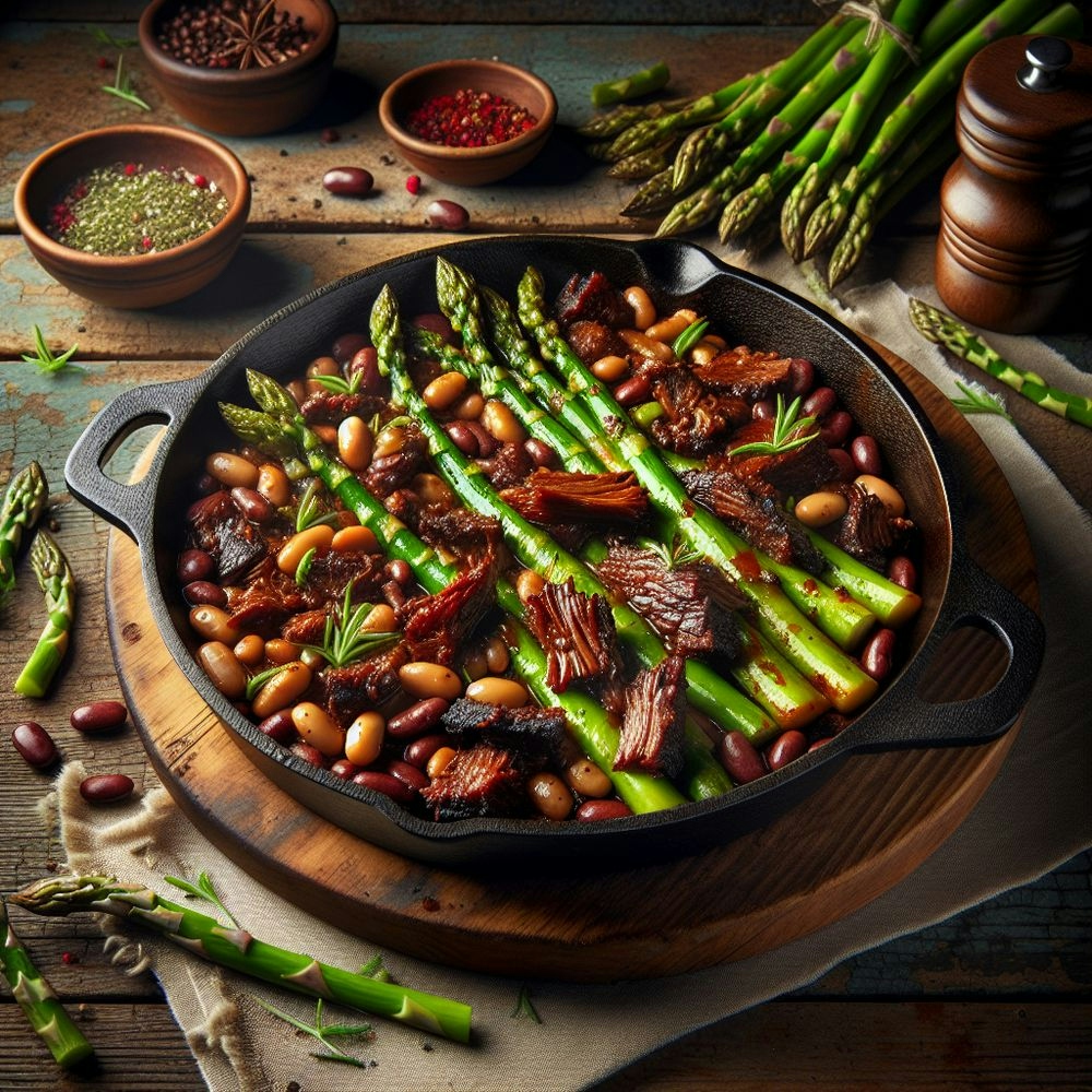 Gluten-Free Skillet Burnt Ends with Asparagus and Beans