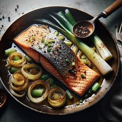 Pan-Seared Salmon with Leeks and Black Pepper