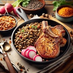 Spiced Pork Chops with Radish and Lentils