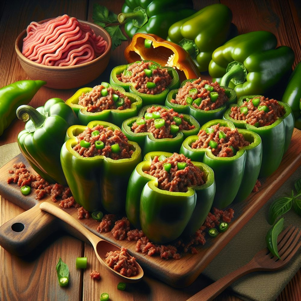 Stuffed Green Peppers with Ground Beef