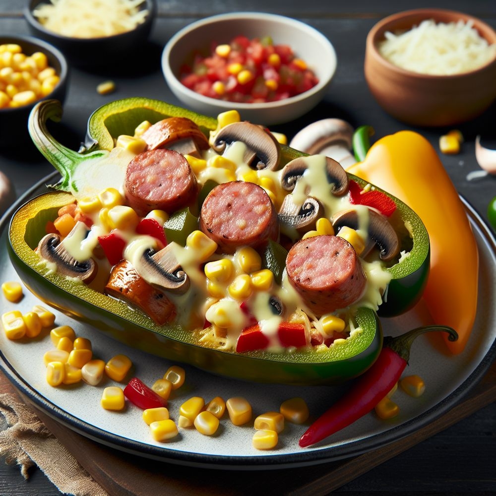 Cheesy Mushroom and Sausage Stuffed Peppers with Sweet Corn Salsa