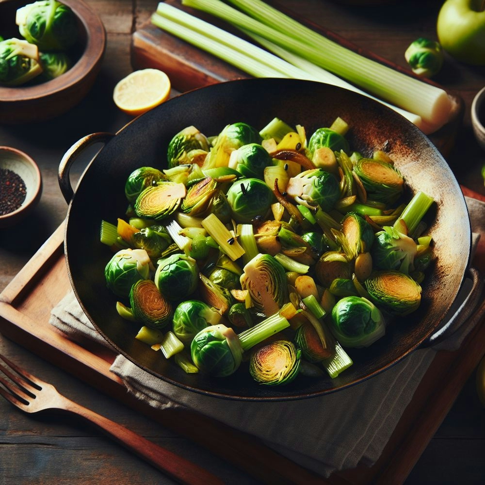 Warm Brussels Sprout and Celery Stir-Fry