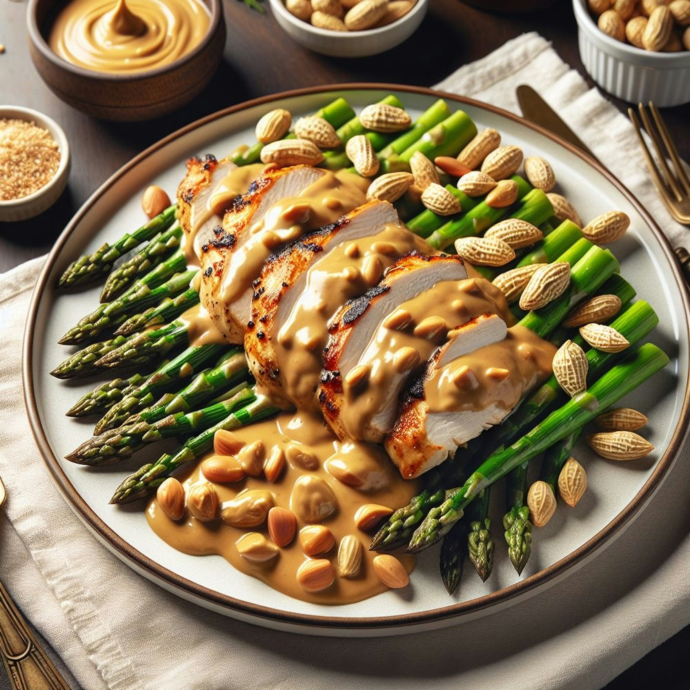 Creamy Peanut Butter Chicken with Asparagus
