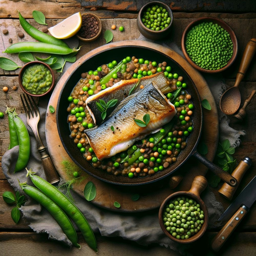 Pan-Seared White Fish with Peas and Lentils