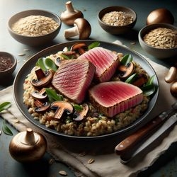 Pan-Seared Tuna with Mushroom Oat Risotto