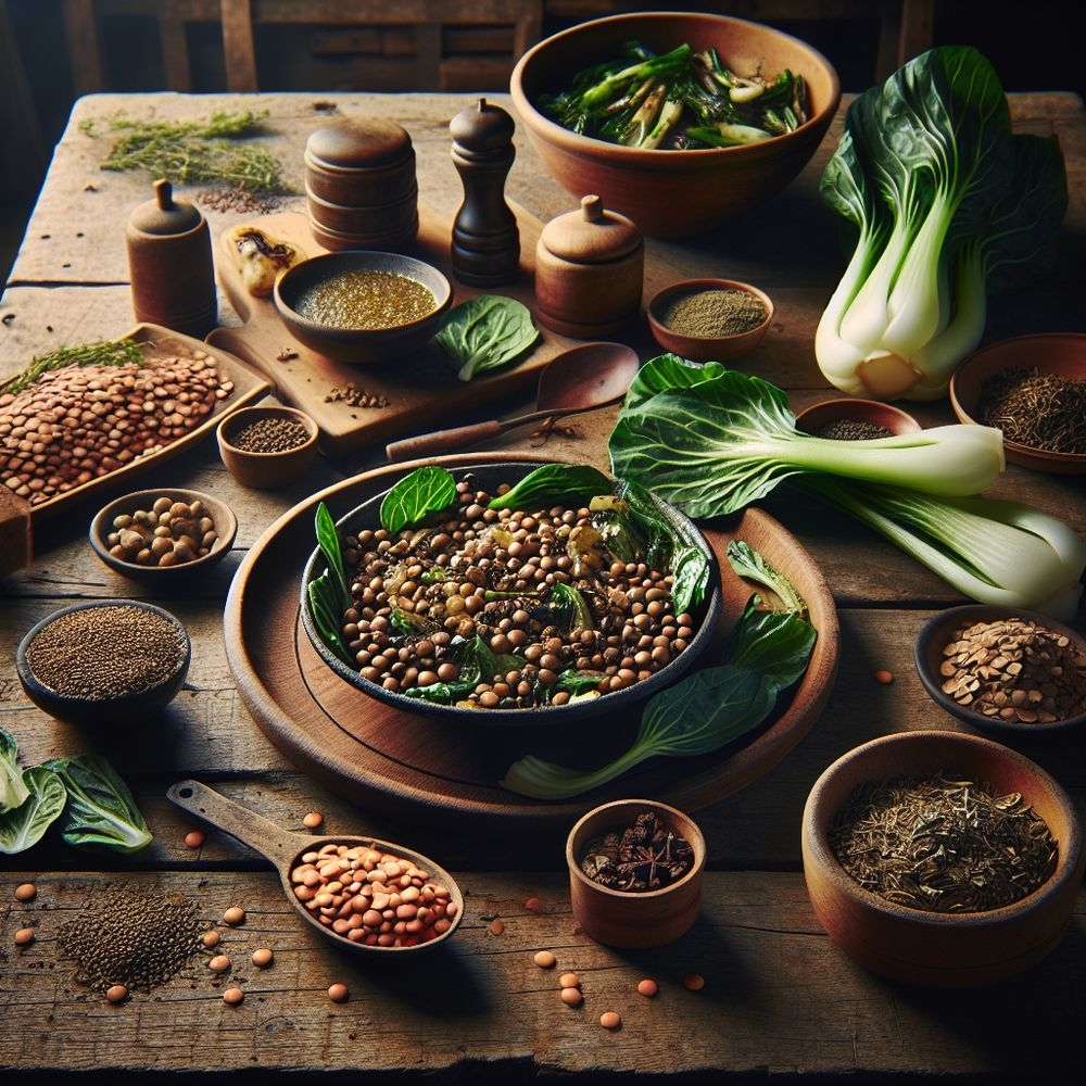 Grilled Lentils and Bok Choy with Herbal Infusion