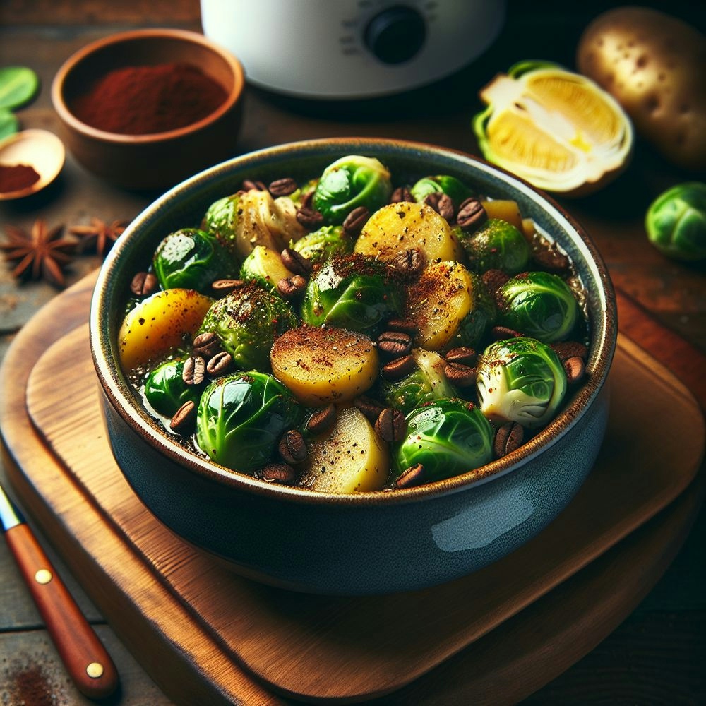 Vegan Brussels Sprout & Potato Stew with a Coffee Twist