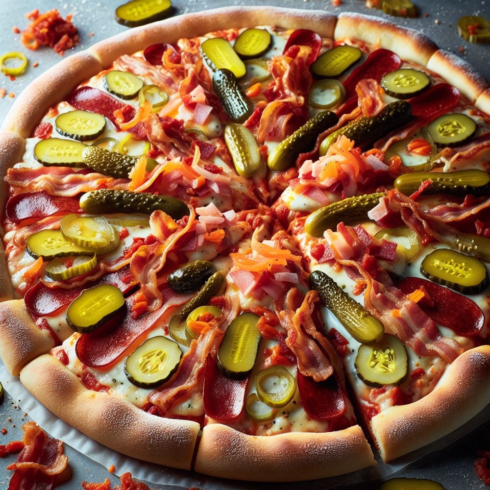 Bacon Pepperoni Pickle & Kimchi Pizza