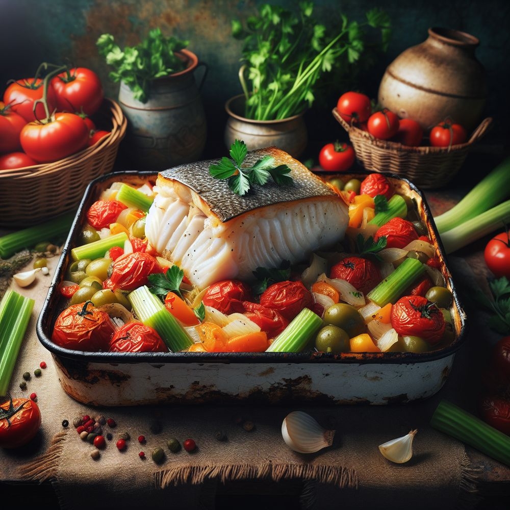 Greek Baked Cod with Celery and Tomatoes