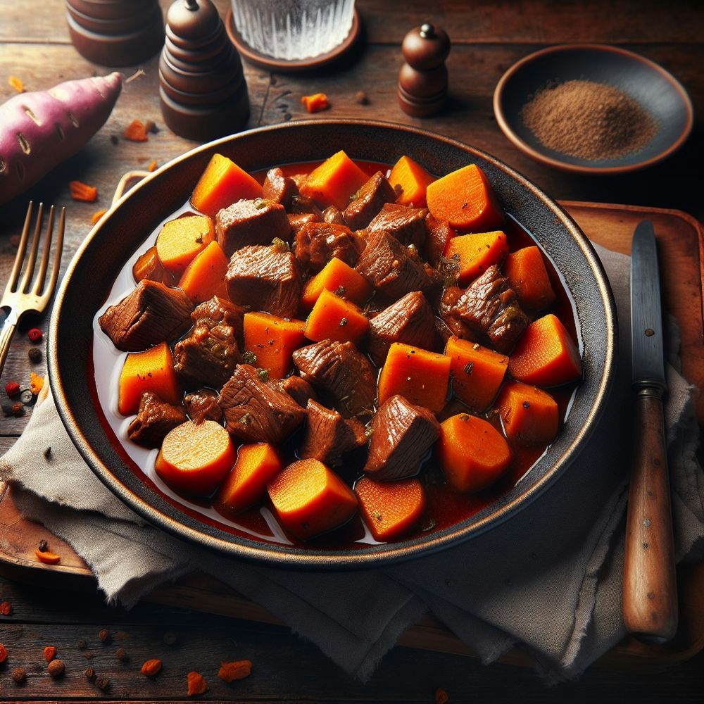 Braised Greek Stew Beef with Sweet Potatoes