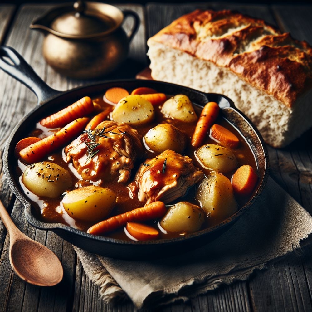 Skillet Chicken with Potatoes, Carrots, and Gravy