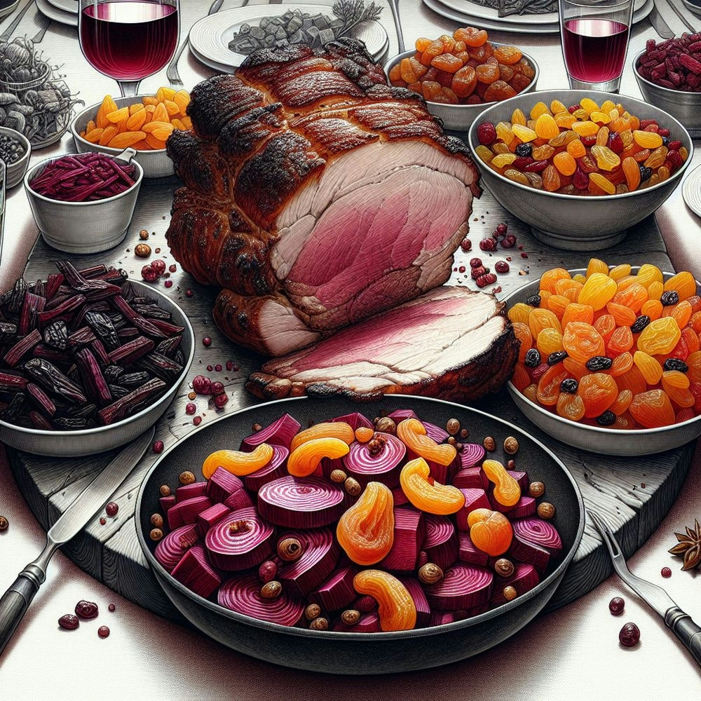 Comforting Pork Roast with Beet and Dried Fruits