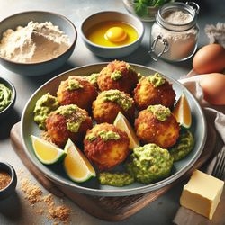 Guacamole-Stuffed Meatballs with Mustard Egg Flour Crust