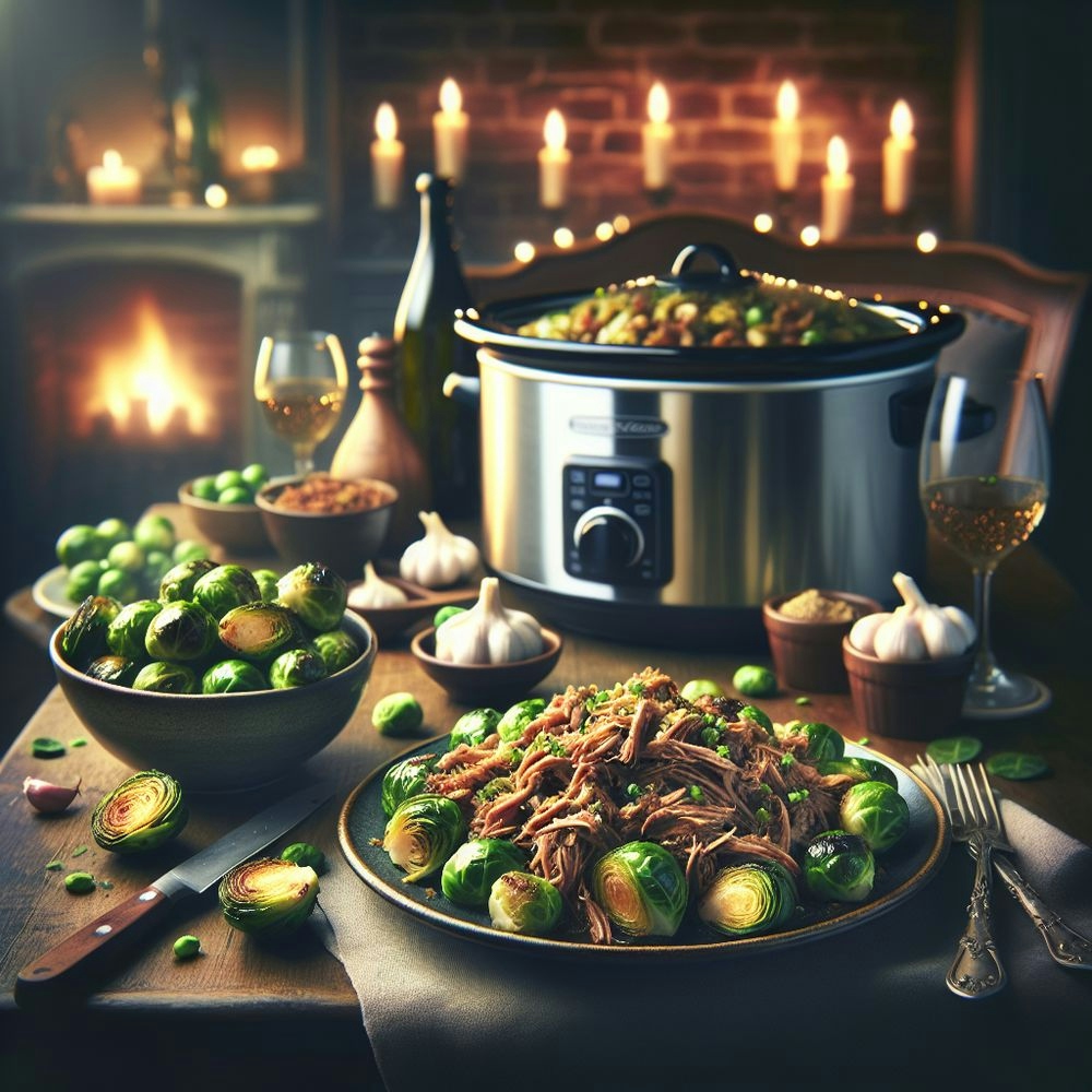 Slow Cooker Pulled Pork with Brussels Sprouts & Garlic