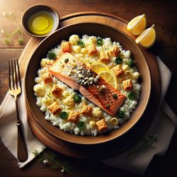 Greek-Inspired Baked Salmon with Cauliflower Rice